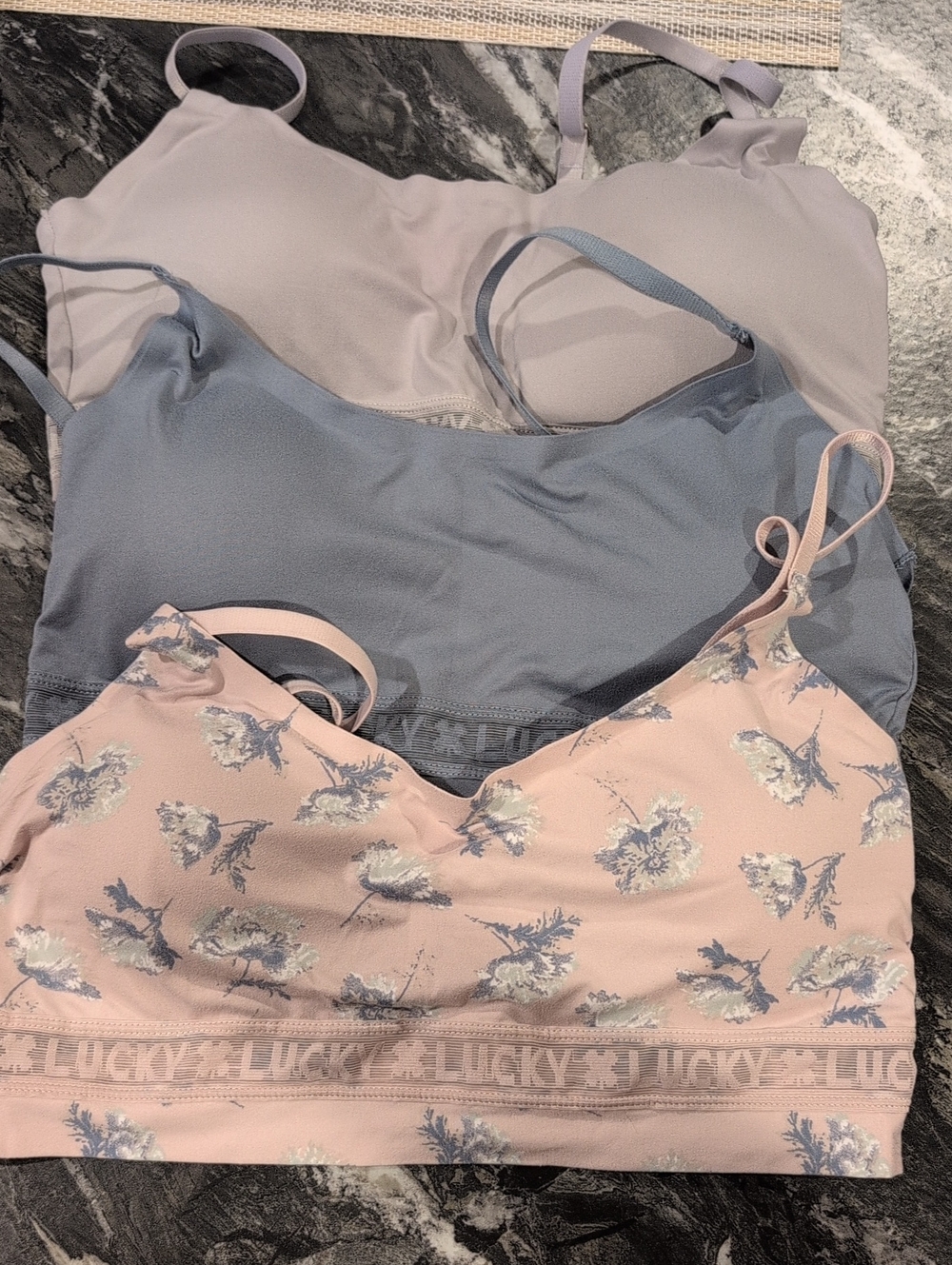 Lucky Brand Pastel Pink Floral & Dusty Blue Seamless Bralette Trio